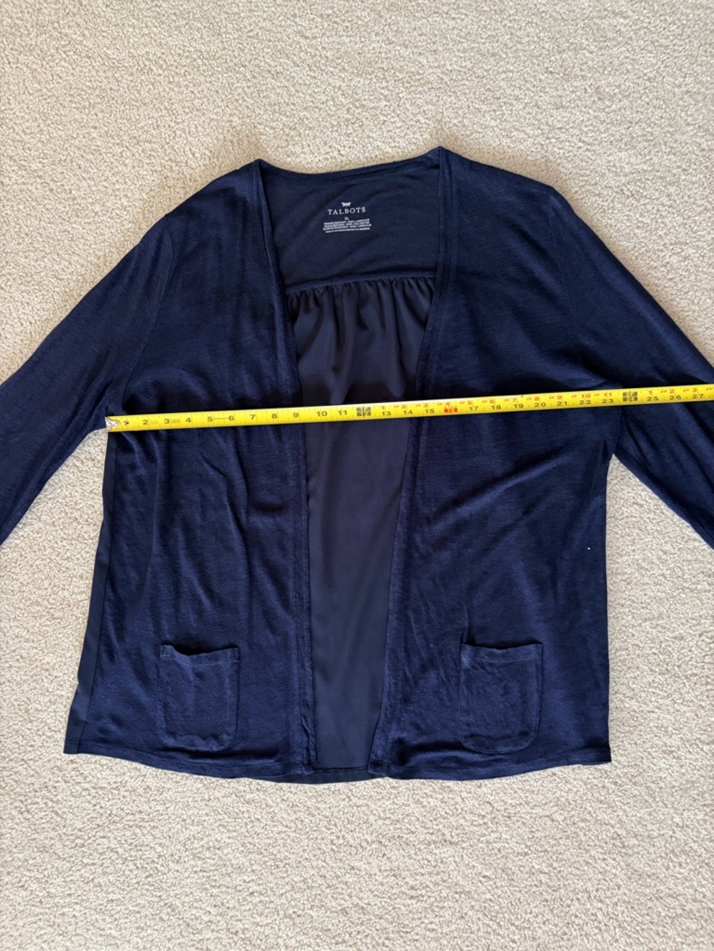 Talbots Navy Open-Front Lightweight Cardigan with Pockets - Picture 6 of 7